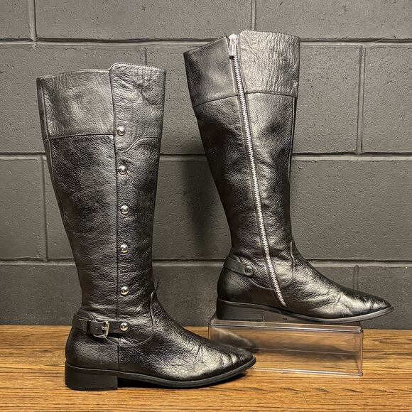 Michael Kors Carney Black Studded Leather Knee High Riding Boots Women’s 9 - Picture 2 of 8